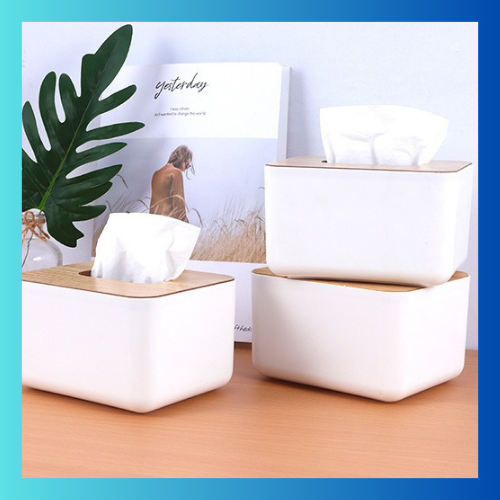 Bamboo Lid Desk Tissue Storage Box